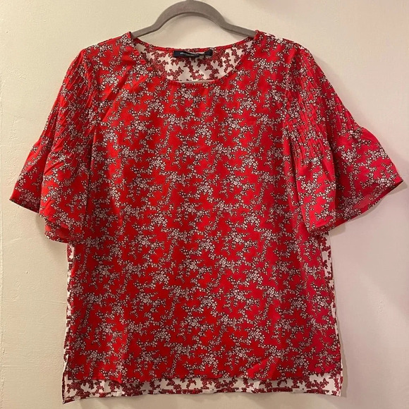 FRENCH CONNECTION Pleated Sleeve Blouse in Red Keelan‎ - Picture 2 of 5